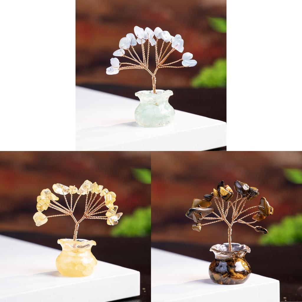 Car Dashboard Tree Of Life Prosperity Crystal Decor With Natural Gemstone For Office And Home