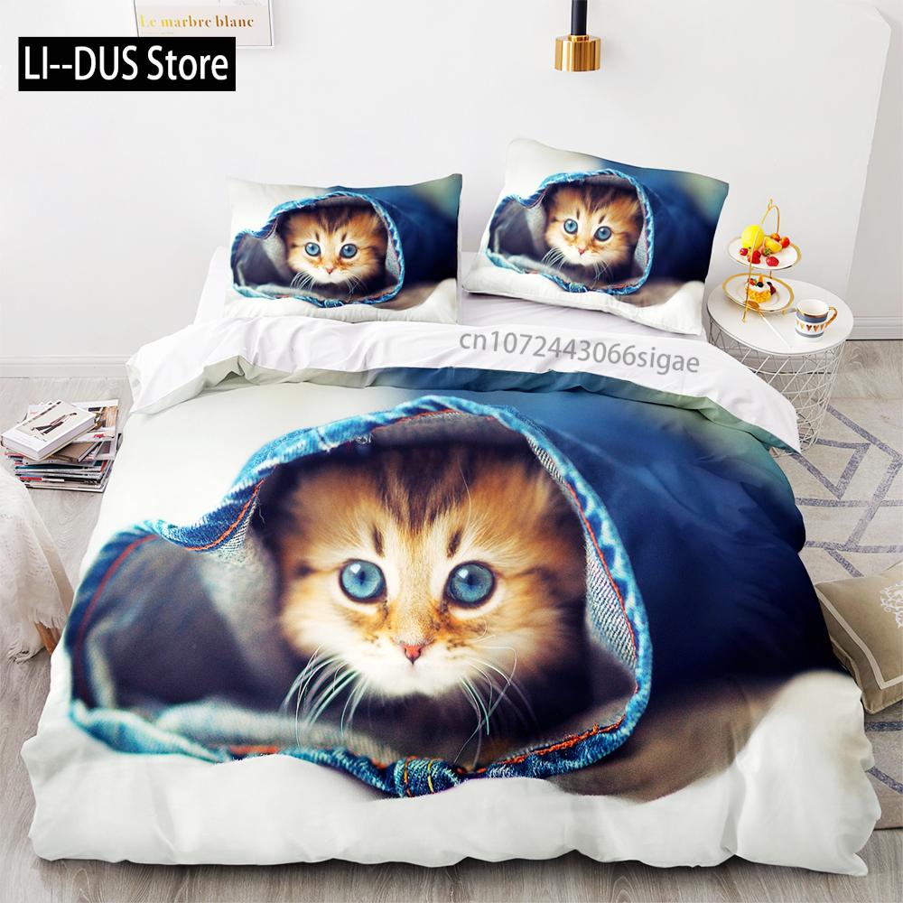 Svart katt Sängkläder Set Enkel Tvilling Full Queen King Size Söt katt Sängset Vuxen Barn Sovrum Påslakan Set 3D-tryck Husdjur 048