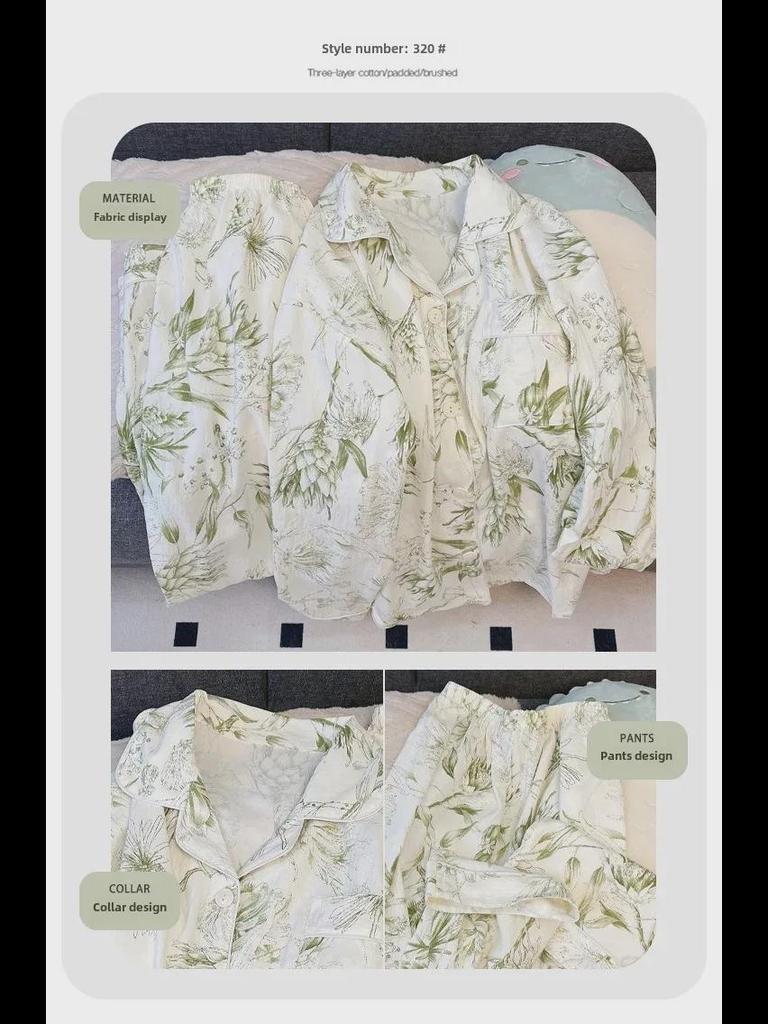 Dámská pyžamová souprava z obláčkové bavlny - S vycpávkou na hrudi, Kardigan s dlouhým rukávem, Ideální na jaro a podzim, Sladký a roztomilý design.