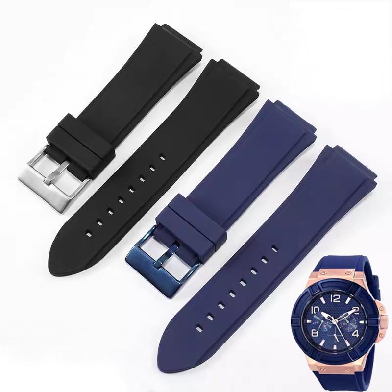 Waterdichte Ademende Massief Roestvrij Staal Gesp Siliconen Horlogebanden 22mm voor Guess W0040g3 W0040g5 W0247g3 Horlogeband