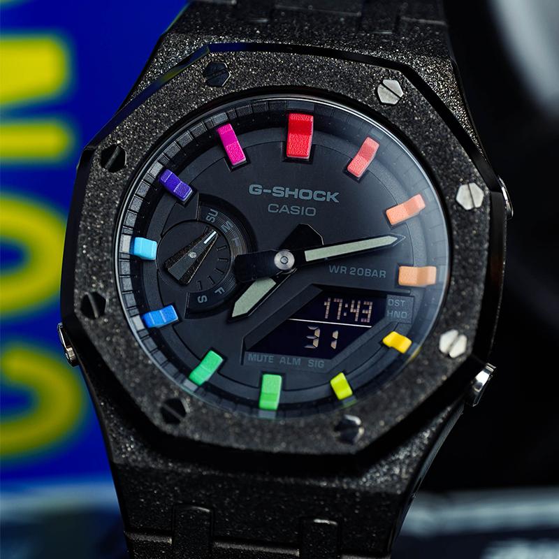 Casio Męski Zegarek Kryształowy, Analogowo-Cyfrowy, Seria Czarna GA-2100-1A1(Watch8--)