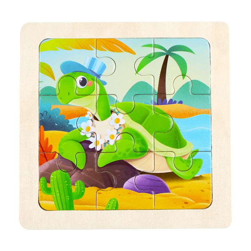 Small Children's 9-piece Wooden Plane Puzzle Cartoon Animation Puzzle Baby Educational Early Education Toy