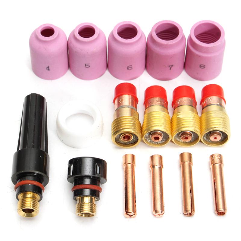 16pcs Tig Welding Torch Stubby Gas Lens Kit Cup Collet Body Nozzle For