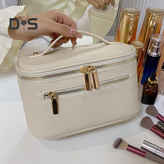 Bolsa de cosméticos, estojo de maquiagem com alça, grande capacidade, fecho de zíper, leve, portátil, bolsa de higiene pessoal para viagem