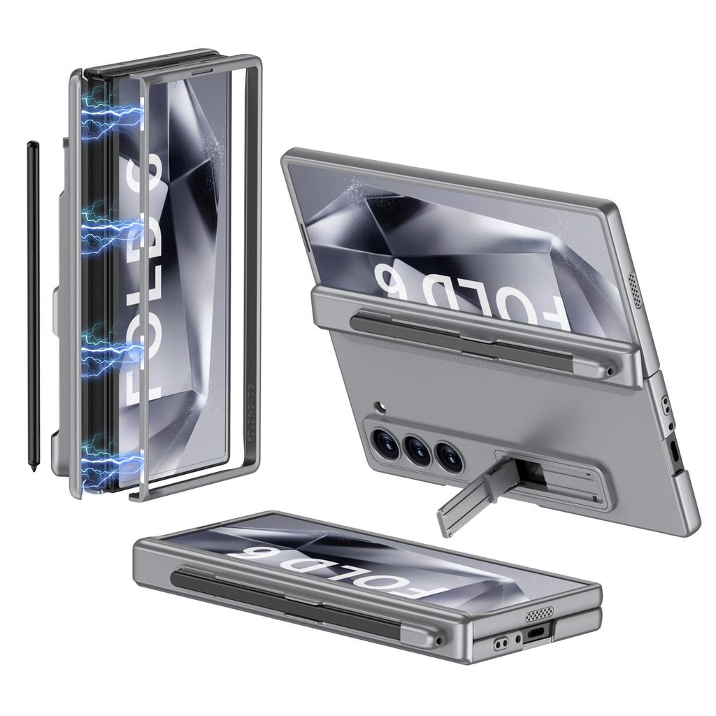 Samsung ZFold6 Mobile Phone Case Center Shaft Magnetic Suction Hinge Full Inclusive Pen Slot Anti-fall PC Hard Shell Fashion Folding Shell