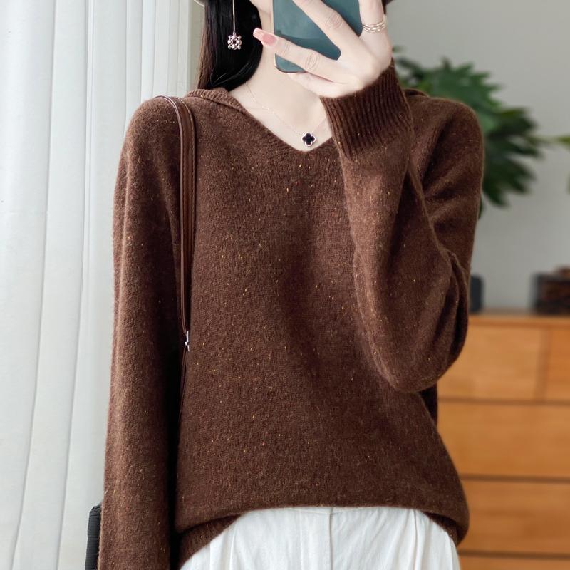 Damer Strikket Hettegenser 100% Ull Genser MODERN NEW SAGA Vinter Strikket Pullover Genser Myke Varme Ullgensere Jumper Strikket Topp