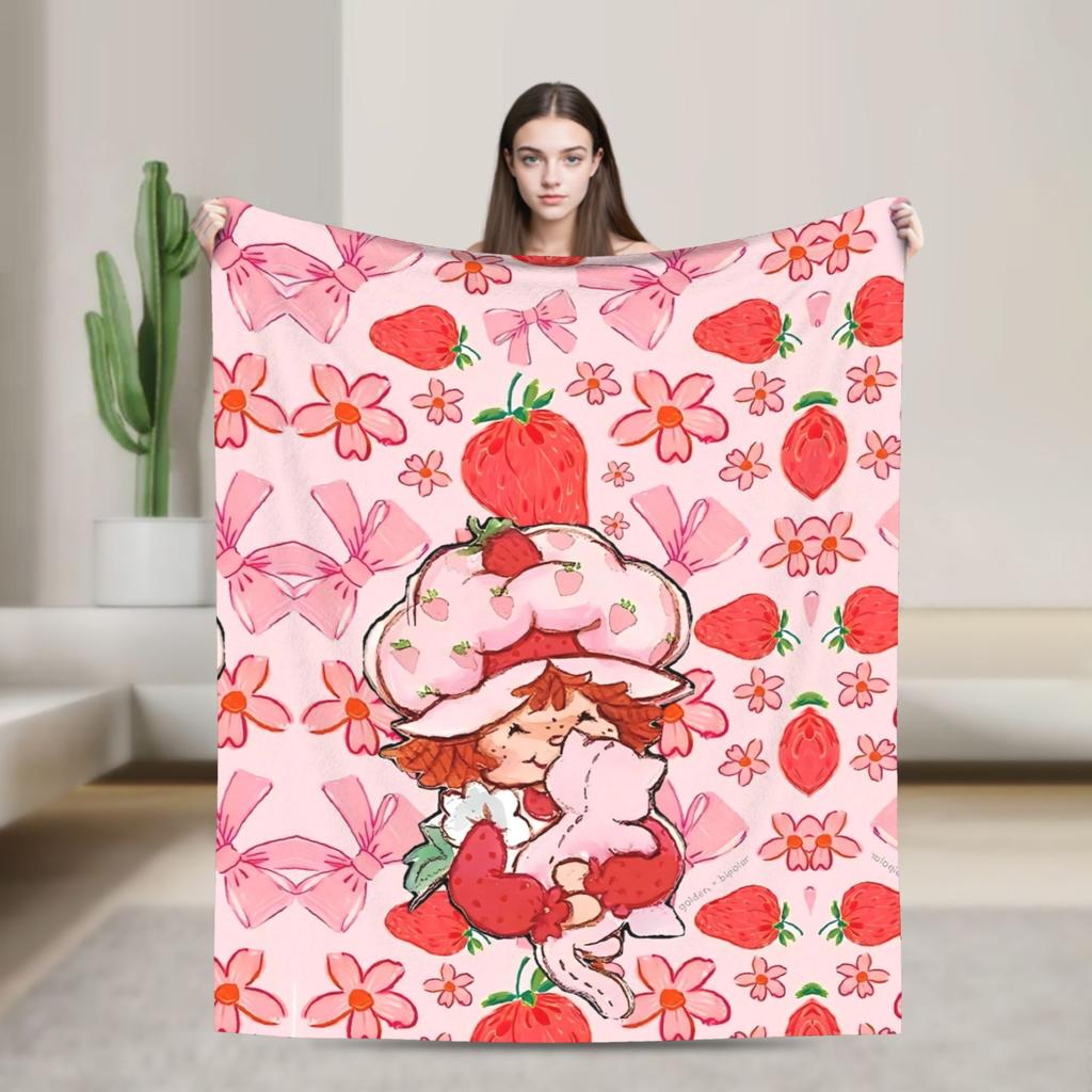 Erdbeer-Shortcake-Mädchen Rosa Decke Qualitäts-Warme Überwurfdecke Winter-Picknick Couch Sessel Schlafsofa Flauschige Tagesdecke