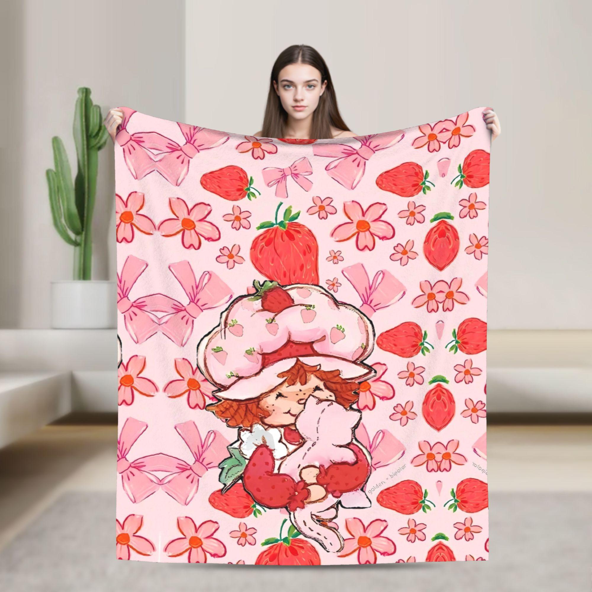 

Strawberry Shortcakes Girl Pink Blanket Quality Warm Throw Blanket Winter Picnic Couch Chair Sofa Bed Fluffy Bedspread 75x90cm