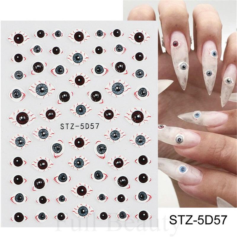 New nail art stickers embossed 5D three-dimensional Halloween cartoon bow ghost-shaped spider web nail stickers