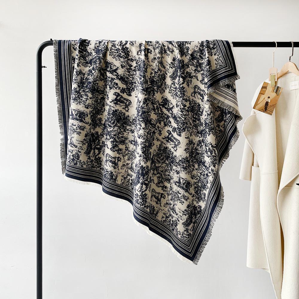 Luxury Imitation Cashmere Shawl: 140cm Square, Warm & Thick with Short Tassels