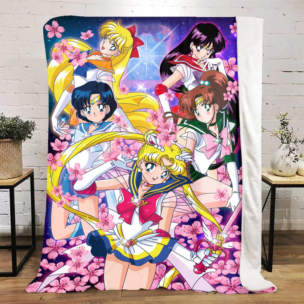 Japanischer Anime niedliches Cartoon-Thema Sailor Moon Tsukino Usagi Decke geeignet für Heimbetten, Sofabezüge, Büro-Nickerchen, Outdoor-Warme Decken O15