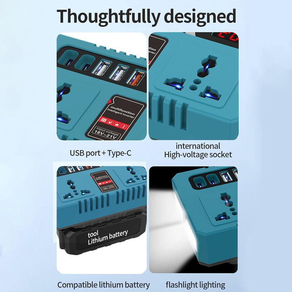 With LED Work Light 120W Portable Power Inverter Battery Inverter Adapter for Makita 18V Battery