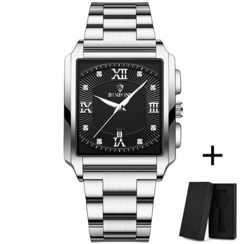 BINBOND Ceasuri de mână pentru bărbați, pătrate, rezistente la apă, originale de lux, din oțel inoxidabil