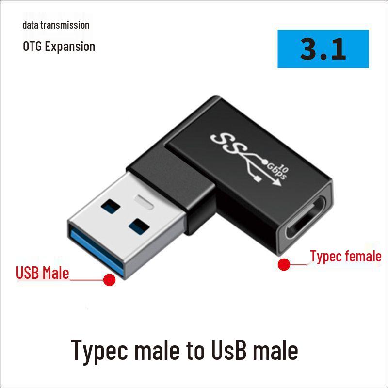 USB Type-C Adapter: Male-Female-Male-Female, 90° L/U-Shaped Thunderbolt 3 Elbow for Computers