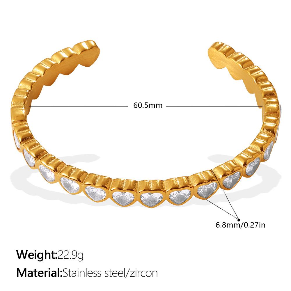 Light Luxury Retro Style Multi-Color Zircon Open Bracelet Stainless Steel Stacked Versatile C-Shaped Bracelet