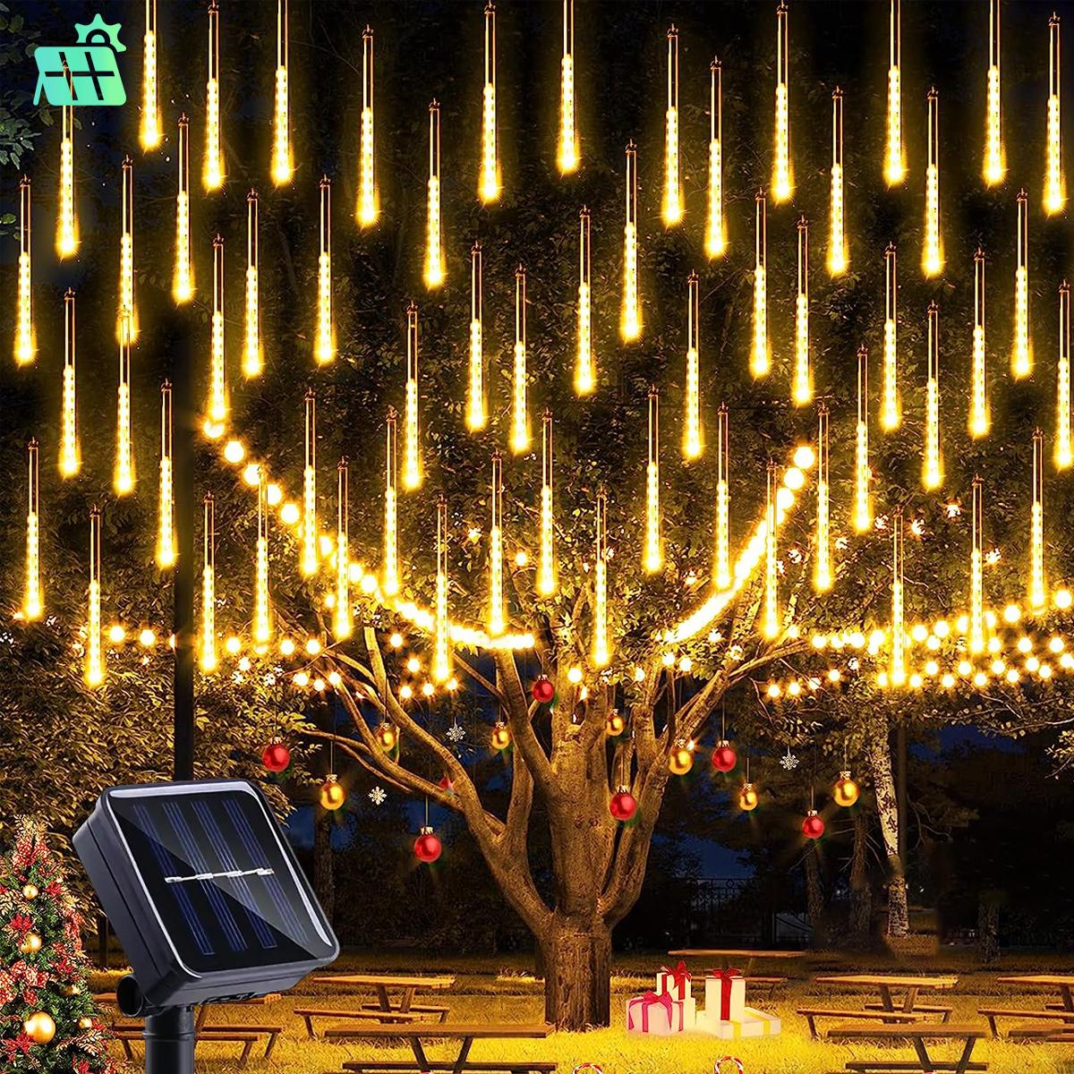 

Solar LED Meteor Shower Rain Lights Falling Light Waterproof 8Tubes 288LED Fairy Lights For Xmas Tree Garden Wedding Party Decor 30CM 11.8inch теплый белый