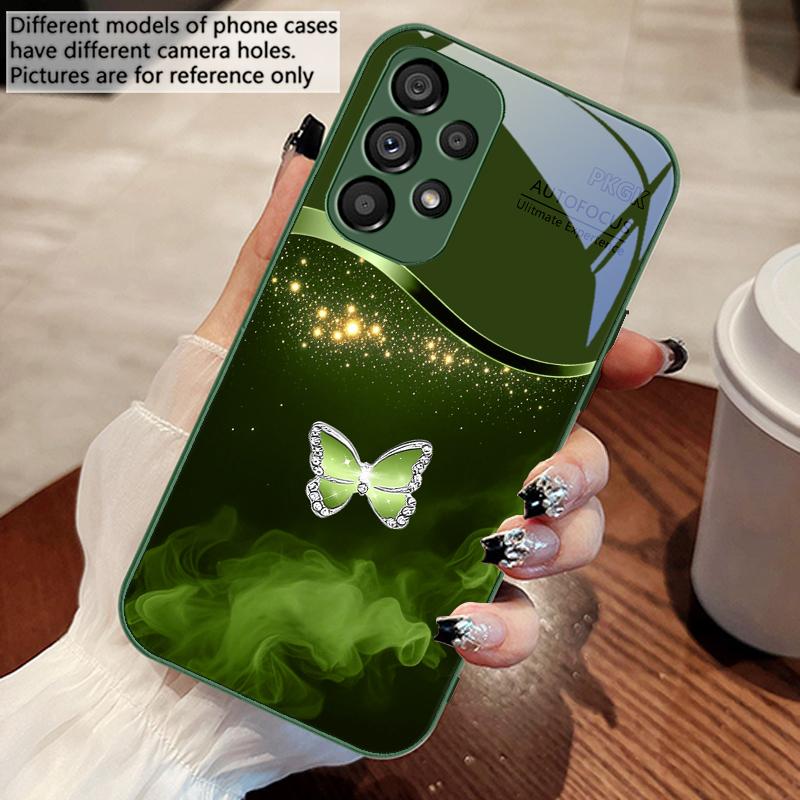 Pink Butterfly Ash Blue For Samsung Galaxy S10 4G S20 11E 30 S21 22 S24 Fe Pro S23 S25 Ultra 5G S9 Tempered Glass Phone Case