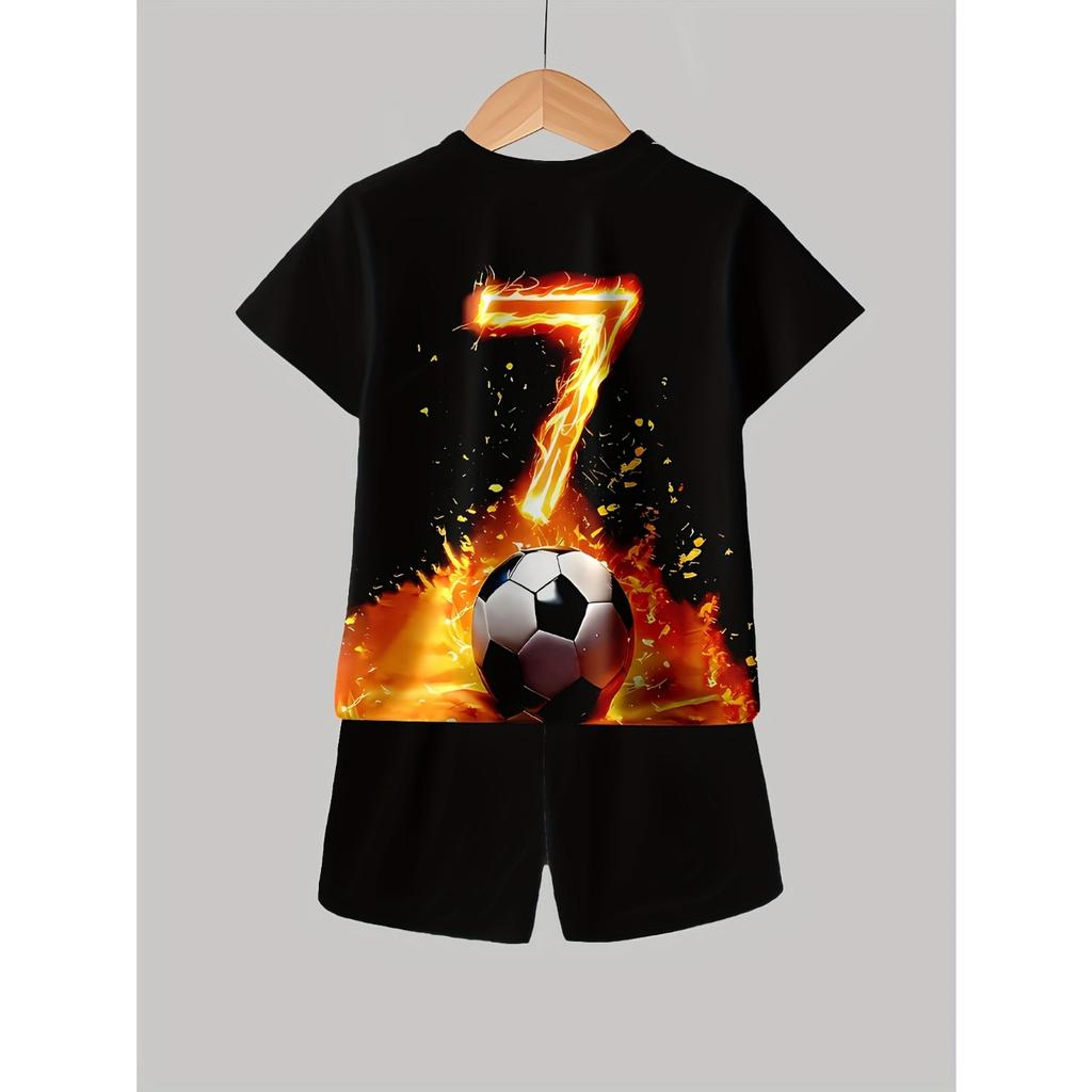 Fashionable 3D Printed Casual Pullover, Short Sleeved Shorts, Sports Shirt, Boys' Outdoor T-shirt Shorts