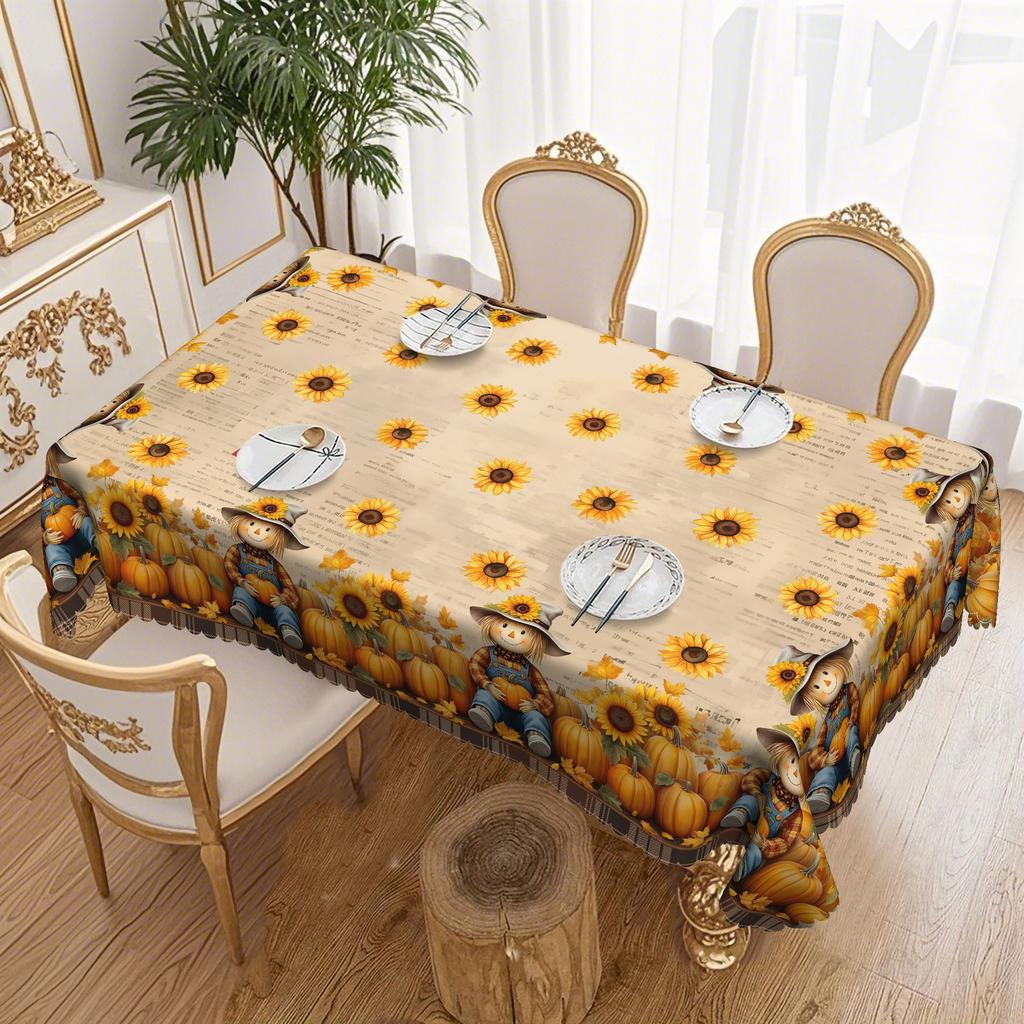 Thanksgiving Sunflower Pumpkin + Scarecrow, Healing Tablecloth, Creating An Autumn Table Atmosphere Tablecloth