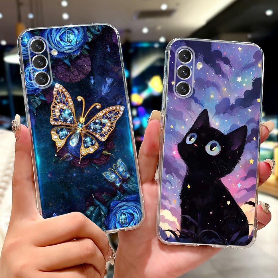 For Samsung A04s Case SM-A047M Clear Aesthetic Cute Cat Fashion Flowers Painted Back Cover For Samsung Galaxy A04s Phone Case
