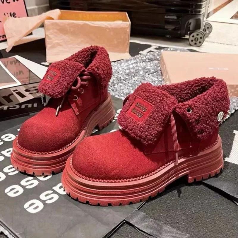 Mode Frauen Plattform Knöchel Schnee Stiefel Wohnungen Pelz Wildleder Schuhe Frau Winter 2025 Trend Plüsch Warme Sport Schuhe Chelsea Chunky Botas mujer