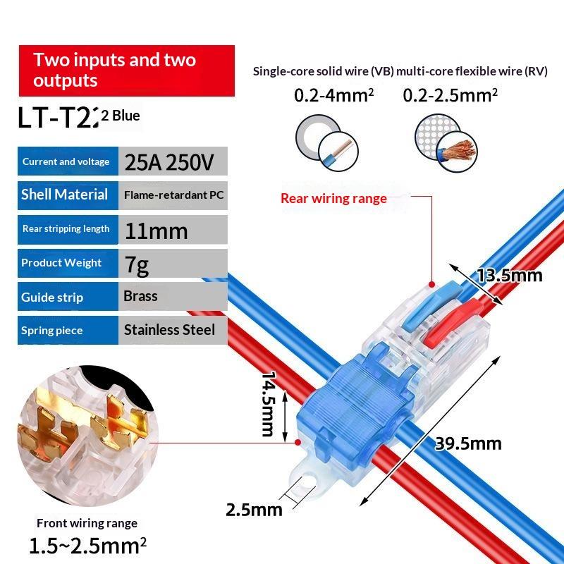 Mini Quick Terminal Block Fast T Type Wire Connector Electric Splice Crimp Non Destructive Without Breaking Cable Insulated Lin