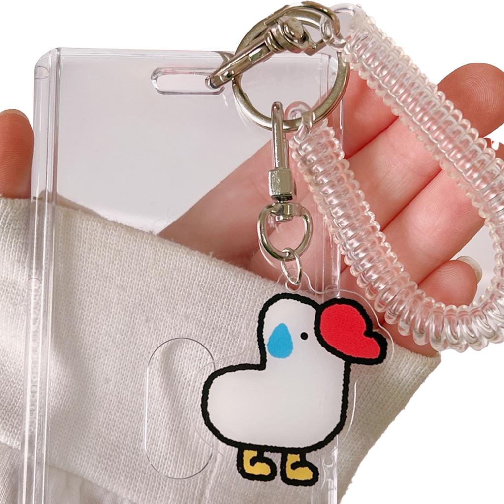 ID Card Holder Small Cat Hanging Decor Transparent Card Protection Badge Holder with Spiral Rope