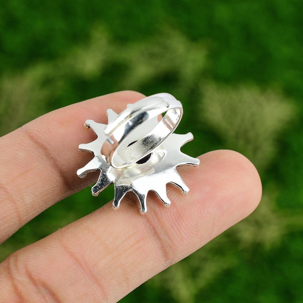 925 Silver Crown Chakra African Amethyst Stone Flower New Statement Ring Jewelry