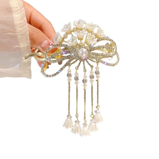 Women Hair Barrette Flower Decor Faux Pearl Tassel Bow Hollow Out Shiny Sequin Anti-slip Hair Decoration Lady Hair Accessory