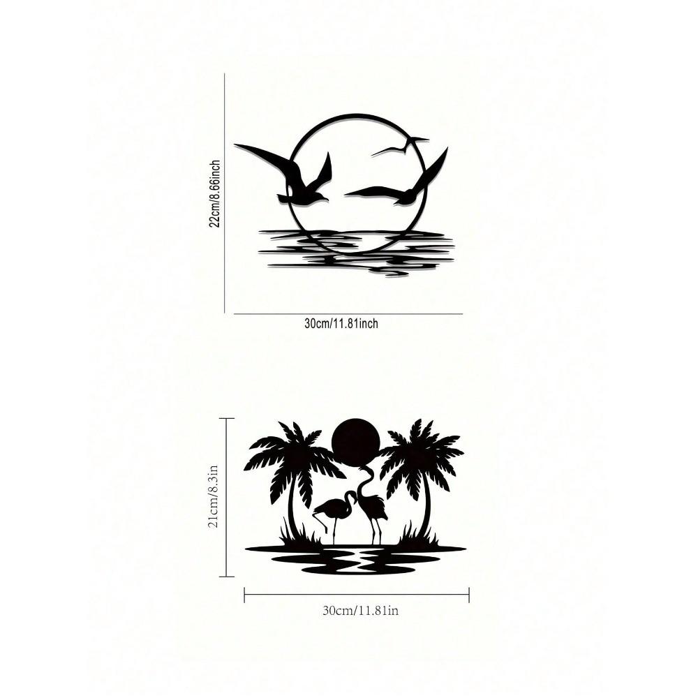 Metal Wall Art Sea Sunrise Seagull Home Decor Modern Waterproof Rustproof Gift