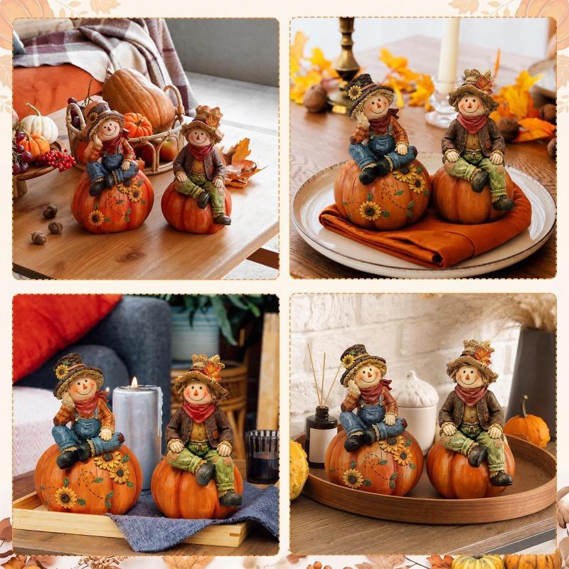 2 Herbst Vogelscheuche Holz Tischdekorationen für Thanksgiving, Kürbis Ahornblatt Esstisch, Kamin Bücherregal Dekoration