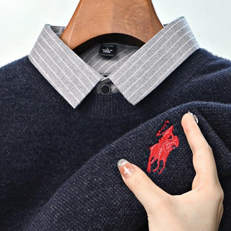 STORN Designer Quality Men s Lape Fake Two Piece Long Sleeve New Embroid T-Shirt Fashion Business Menswear M