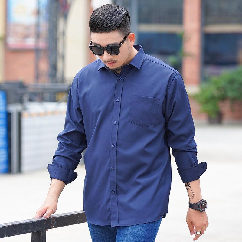 Oversized Men's Casual Shirt Men's Business Loose Fit Plus Fat Large-sized Solid Color Long Sleeved Shirt