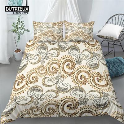 Home Living Luxury 3D Golden Paisley Print 2/3Pcs Soft Duvet Cover PillowCase Bedding Sets Kids Queen and King EU/US/AU Size