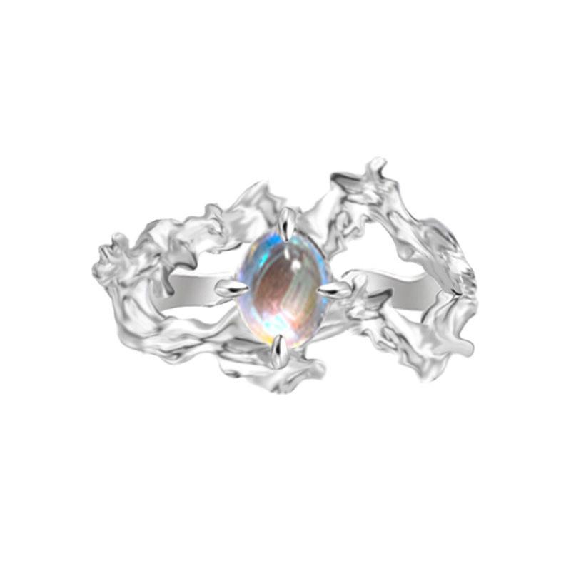 Premium Geometric Design Adjustable Copper Ring Featuring Elegant Moonstone For Women