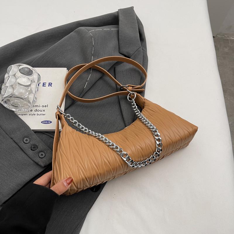 

Trendy Korean Women s Pleated Handbag 2023 Chic Street Style Pu Leather Design коричневий