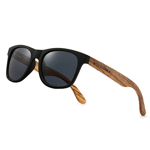 

[WOODONLY] Vintage Wooden Polarized Sunglasses - UV400 Protection Handmade Sunglasses - A Perfect Gift for Men & Women (Zebrawood + Gray)