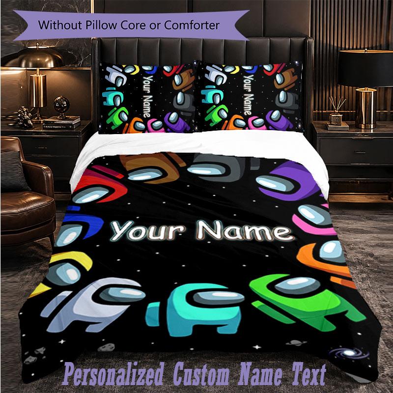 Personalized 3Pcs Bedding SetAmong Us Custom Text Duvet Cover Pillowcase Set Bedroom Gift