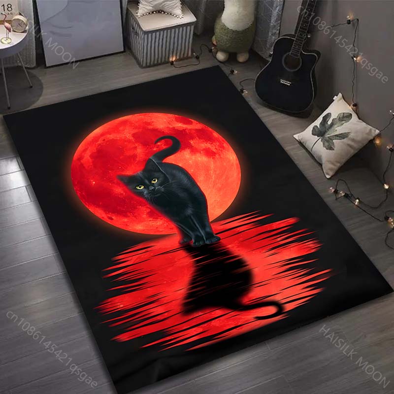 

Multiple sizes Black cat red moon reflection Carpet for Living Room Bedroom Sofa Home Decor Rus Non-slip Floor Mat Luxury Gift 40cm x 60cm