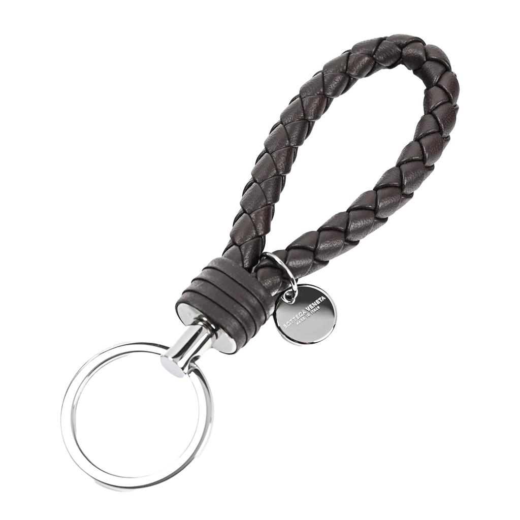 Bottega Veneta Brown Intrecciato Leather Key 113539 V001D Genuine Leather Men's Ring, 2113, [Used]