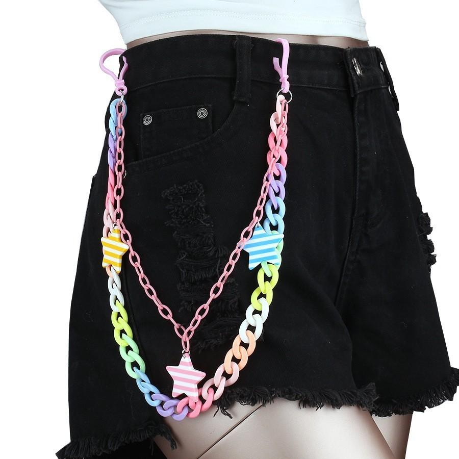 Punk Colorful Star Acrylic Belt Chain For Youth Men Women Summer Fashion Jewelry