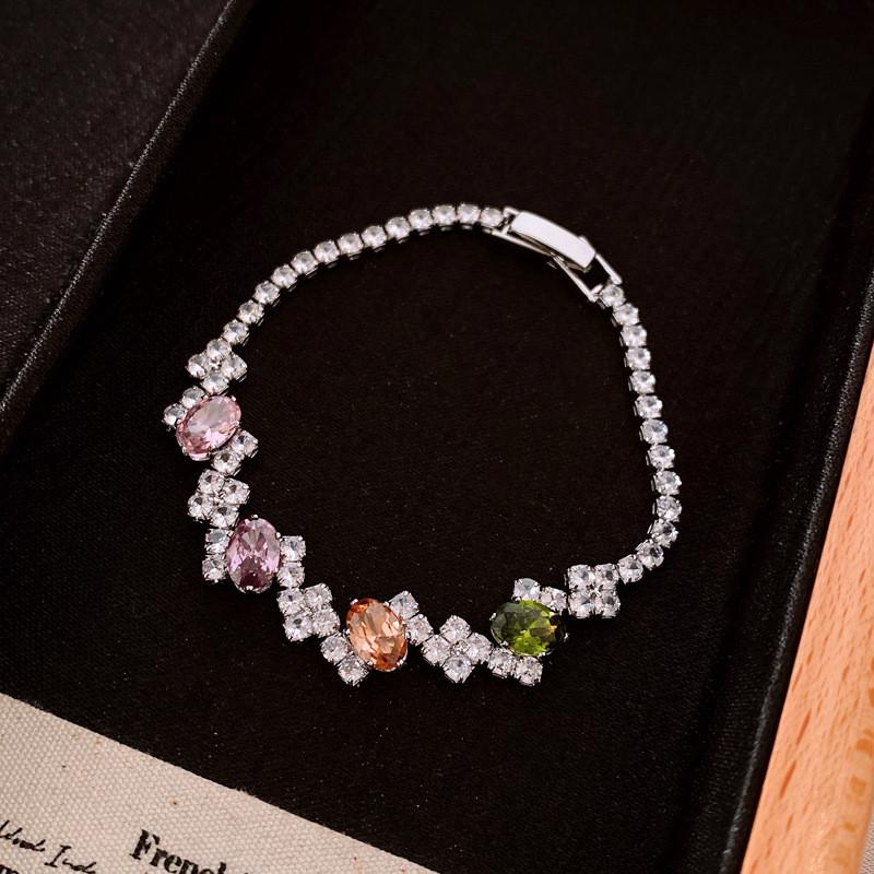 Silver Tone Zircon Diamond Shape Bracelet With Elegant Design For Women Office And Gift