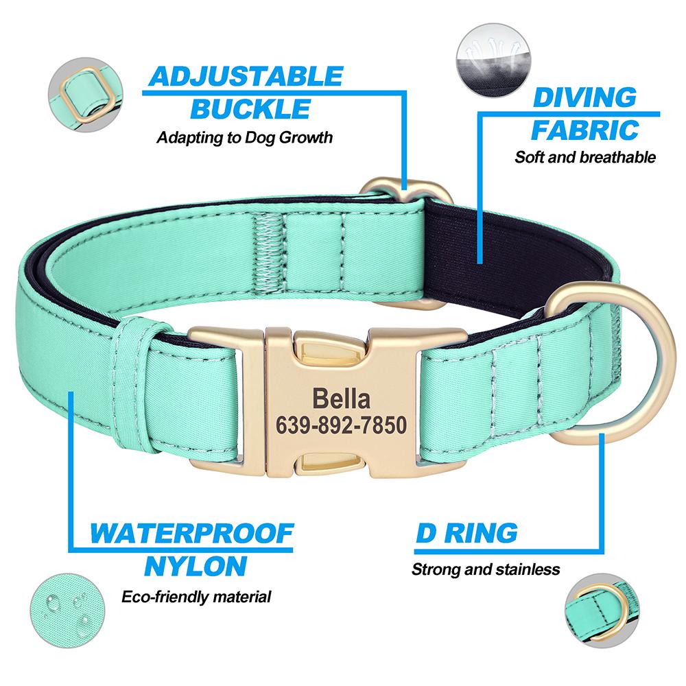 Personalized Dog Collar Waterproof Nylon Dog Collars Soft Padded Pet Necklace Free Engraved for Small Medium Large Dogs Pitbull