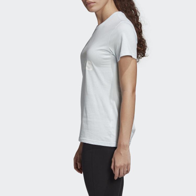 Adidas Logo Print Round Neck Short Sleeve T-Shirt Women Tops Light-Blue FQ3241