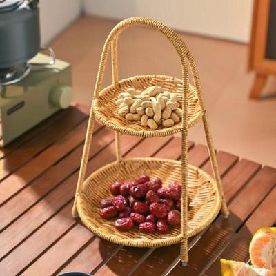 Doppellagiger Obst- und Snackkorb aus geflochtenem Kunst rattan