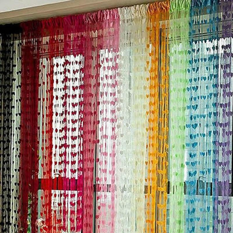 Line Heart Decor Heart Pattern Voile Curtain for Living Room Bedroom Door Window Curtain String Tassel Door Divider String Decor