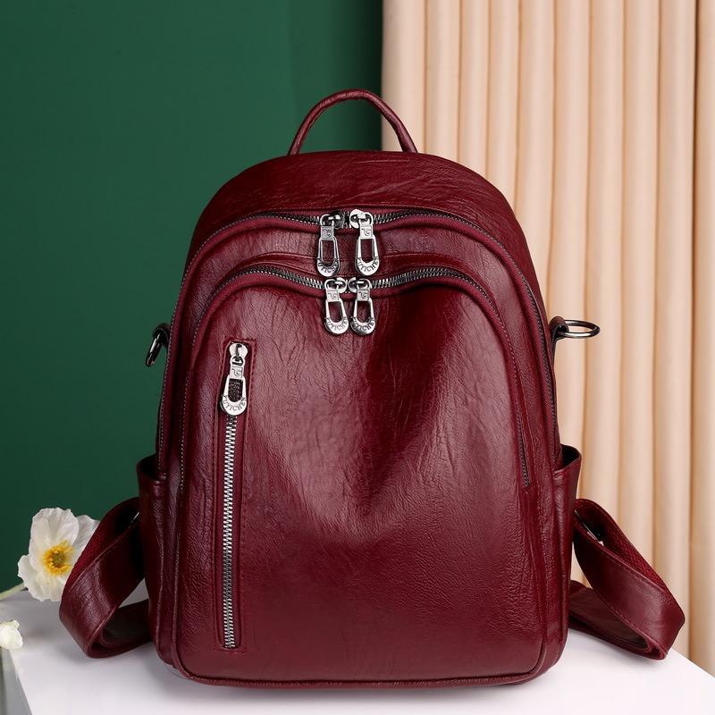 Women's bag new soft leather texture backpack fashionable solid color schoolbag flow retro large capacity travel bag