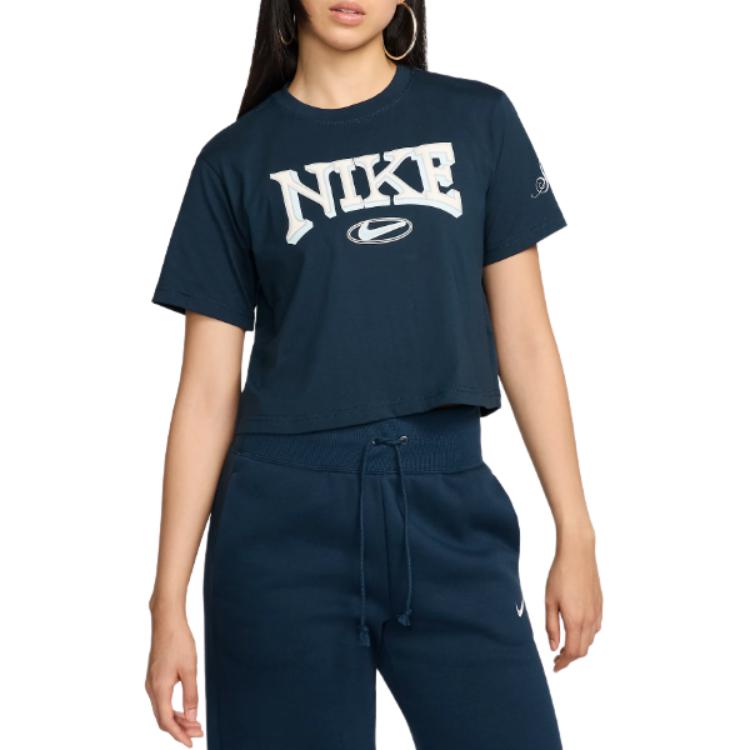 

Nike Loose Soft Lightweight Cotton Crew Neck Short Sleeve T-Shirt Women tops Navy-Blue FZ2856-478 XS