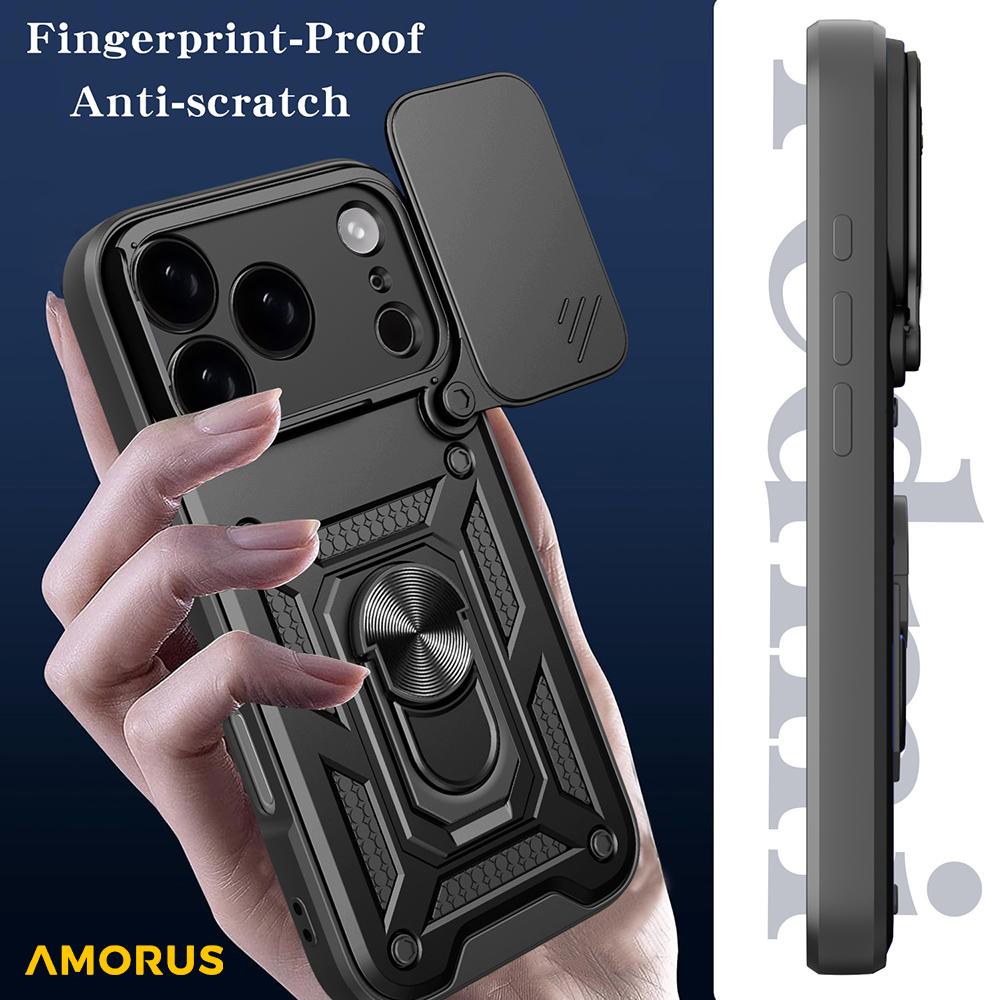 AMORUS For iPhone 17 Pro Max Case Kickstand PC+TPU Phone Cover with Camera Lens Slider
