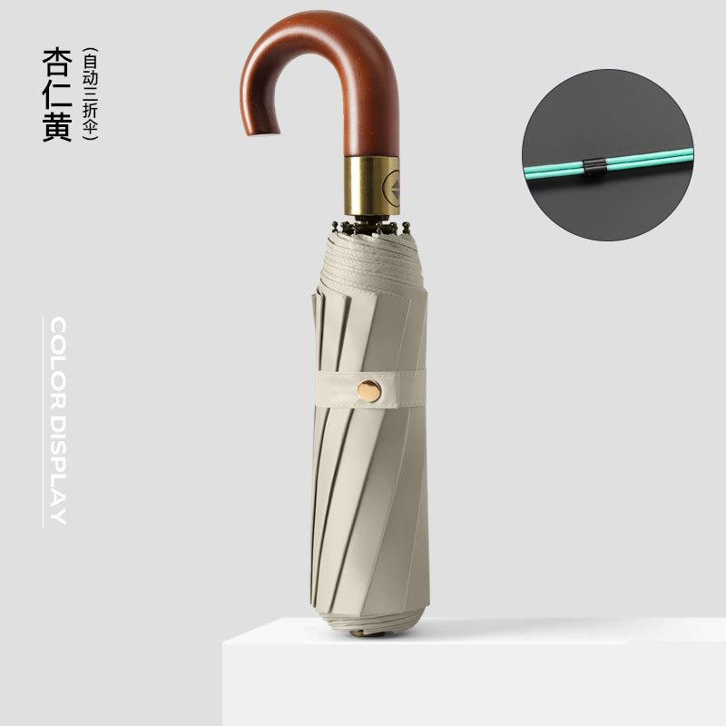 New 10-bone Automatic Color Glue Sunscreen Umbrella, Automatic Wooden Curved Handle Can Be Brushed Umbrella
